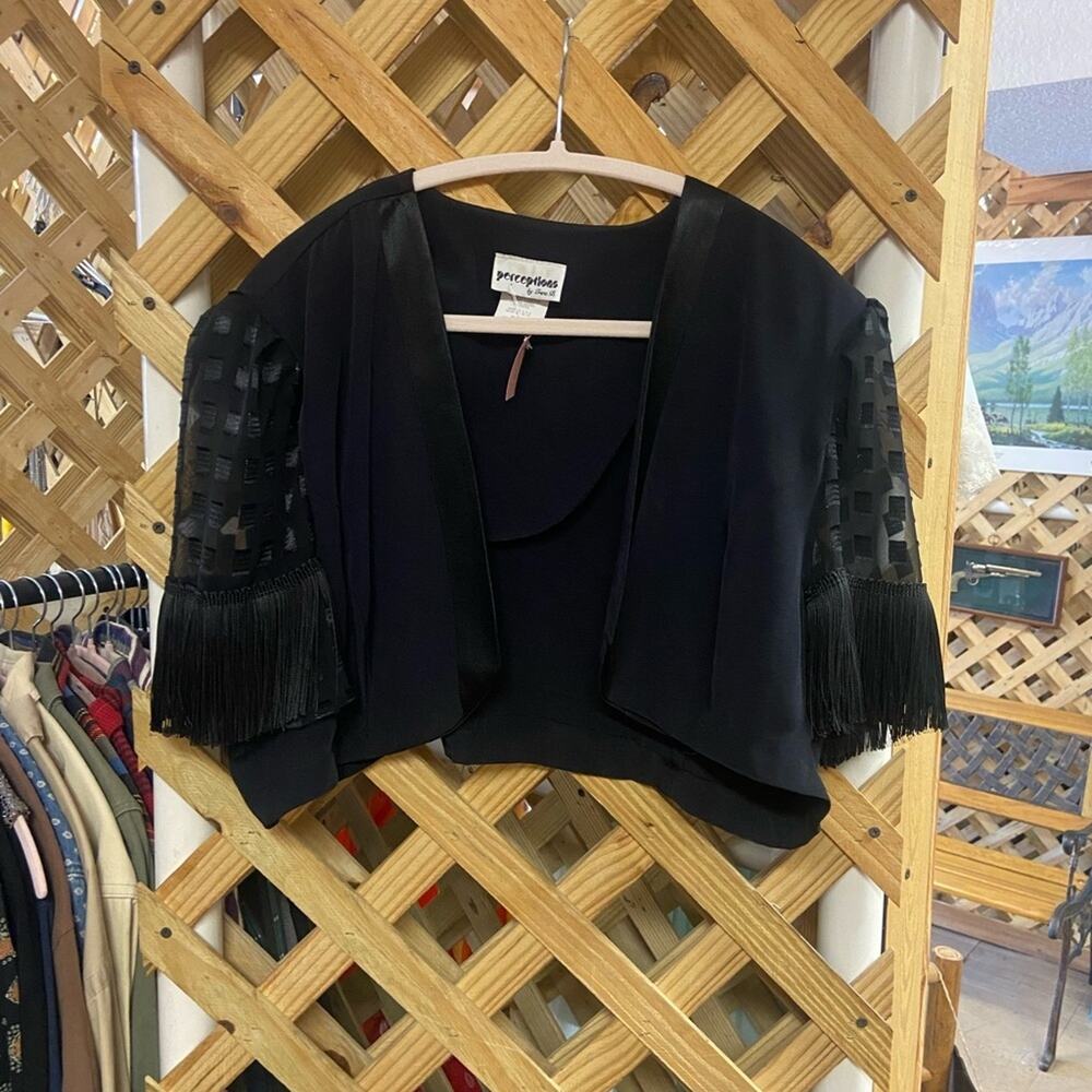 Vintage‎ Perceptions Black Fringe Sleeve Jacket